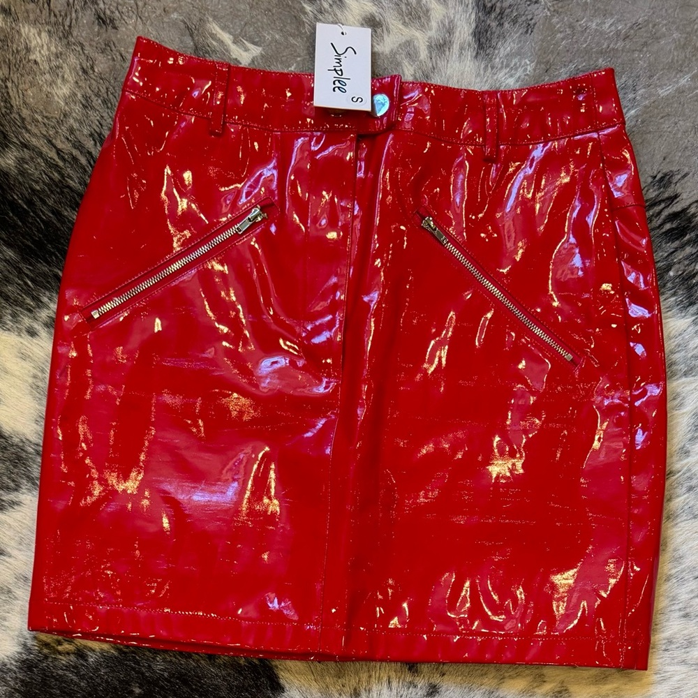 red vynil skirt